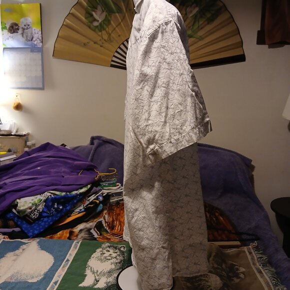 Men's Haggar 2XL Geometric White/Gray Patterned Button Down Short Sleeve Shirt - Picture 6 of 10